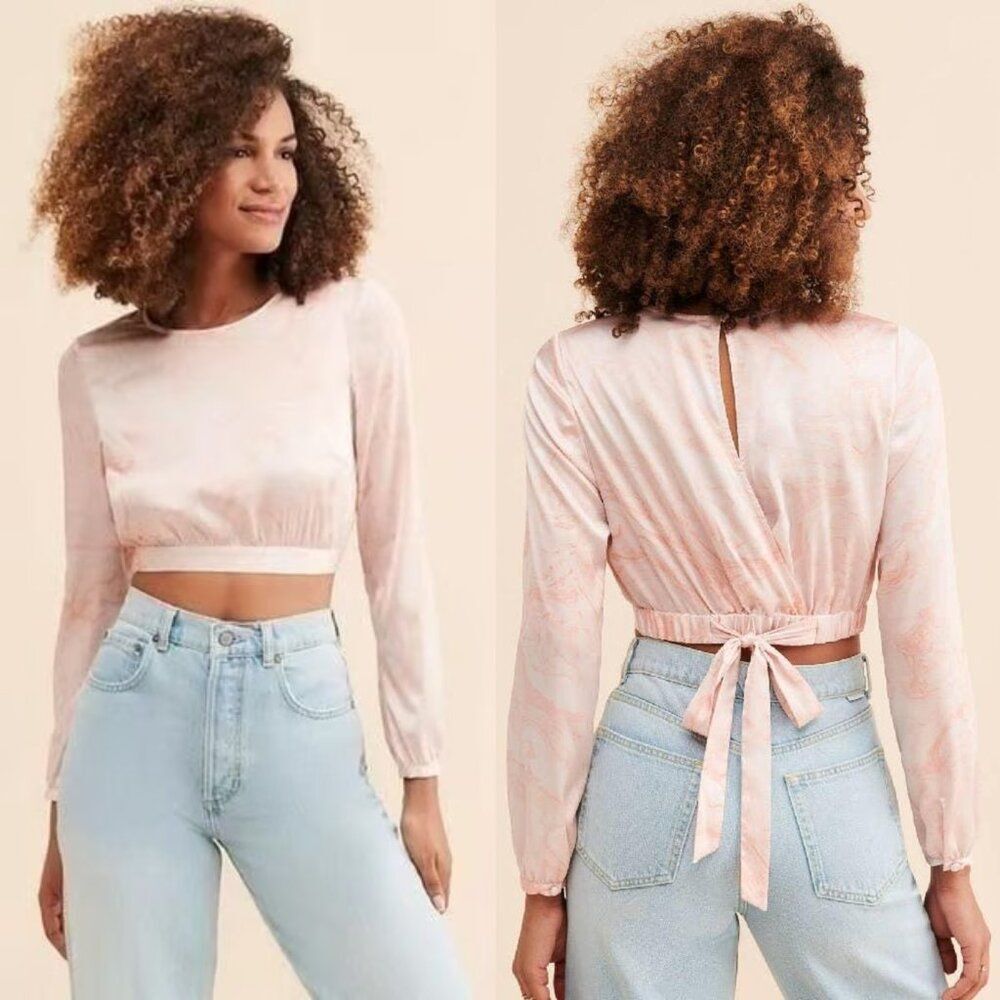 Anthropologie Hutch Satin Cropped Marble Blouse Size Large